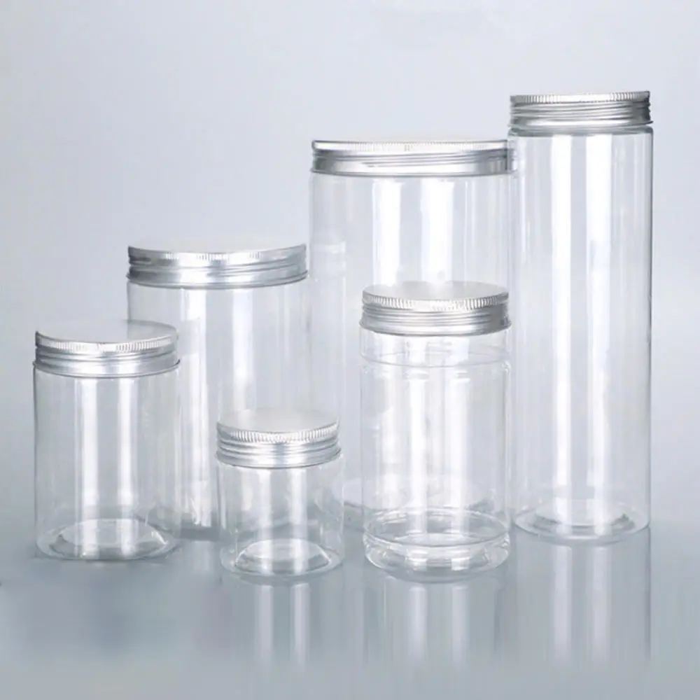 90ml~630ml Clear Plastic Mason Jars With Aluminum Screw Lid Food Storage Sealing Container Tea Candy Cookie Food Sealed Bottle