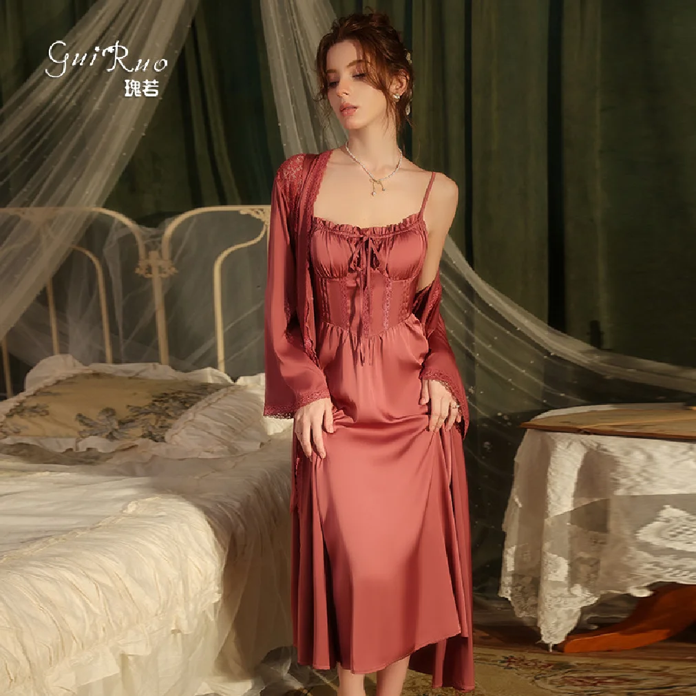 Длинный халат для сна Passionate Spicy Ice Silk с нагрудником, нижнее белье Sweet Pure Desire, сексуальное платье для сна для женщин