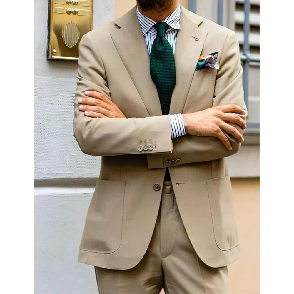 

Formal Men Suit 2 Piece Set Single Breasted Stylish Elegant Notch Lapel Big Pockets Slim Fit Comfortable Business Suit Casual