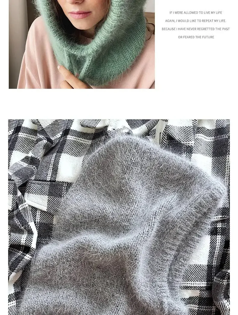 Wintermützen für Damen und Mädchen, warmer Kapuzenschal, Beanie für Damen und Jugendliche, Sturmhaube, Stricken, Totenkopfmütze, Ohrenklappe – Detail 7