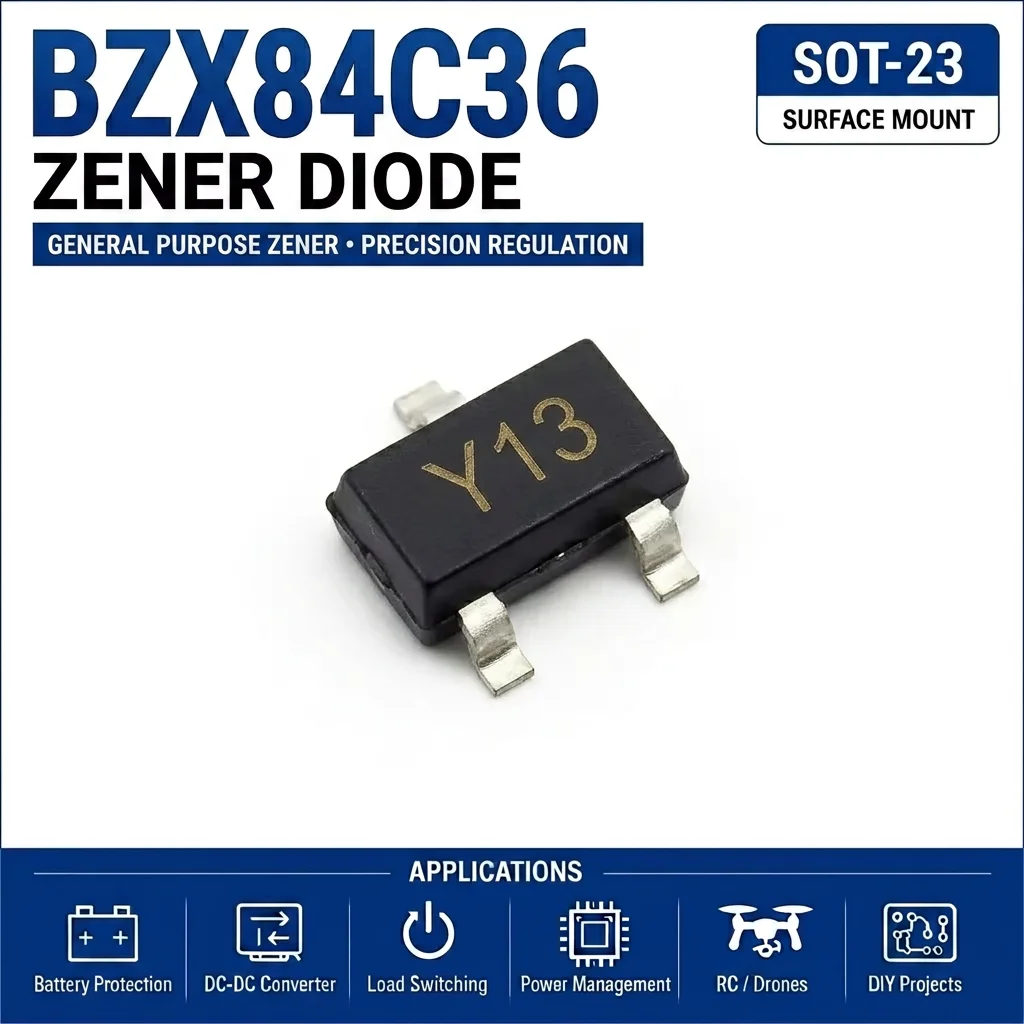(100 pcs) BZX84C36 SOT-23 (Marking Y13) 84C36 Zener Diode 36V 300mW