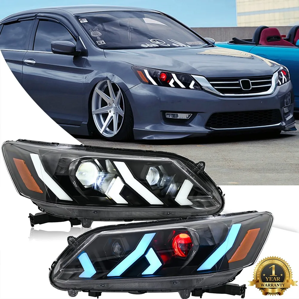 

1 комплект, подходят для Honda Accord 2013-2015, фары, последовательная пара, светодиодные фары «Око демона», в сборе, указатель поворота, передние фары