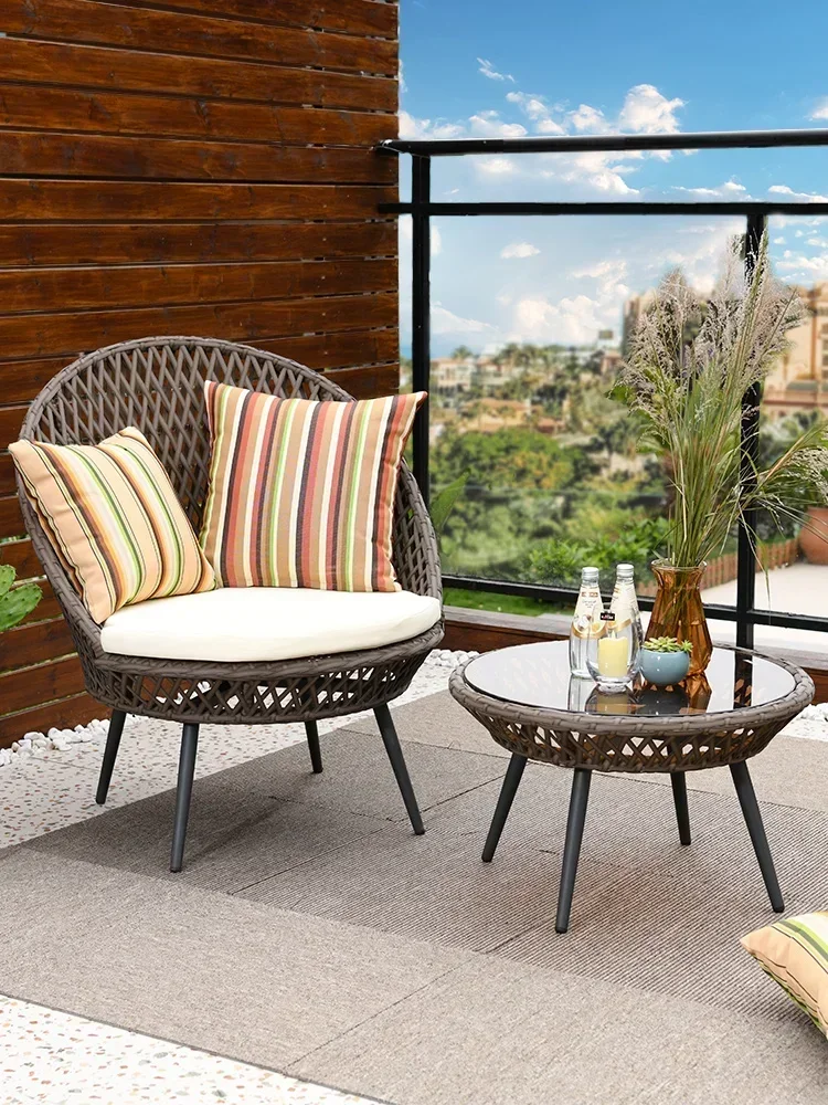 

Three-Piece Nordic Simple Leisure Combination Outdoor Terrace Rattan Chair Outdoor Desk-Chair
