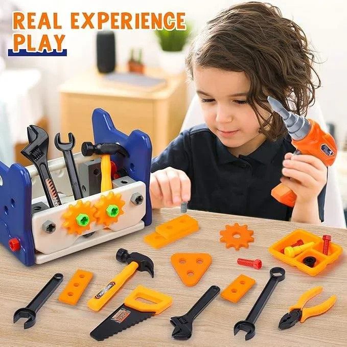 41stk Kit di strumenti di imitazione Set di strumenti di riparazione per bambini Giocattoli di costruzione in plastica di simulazione con cacciaviti per bambina