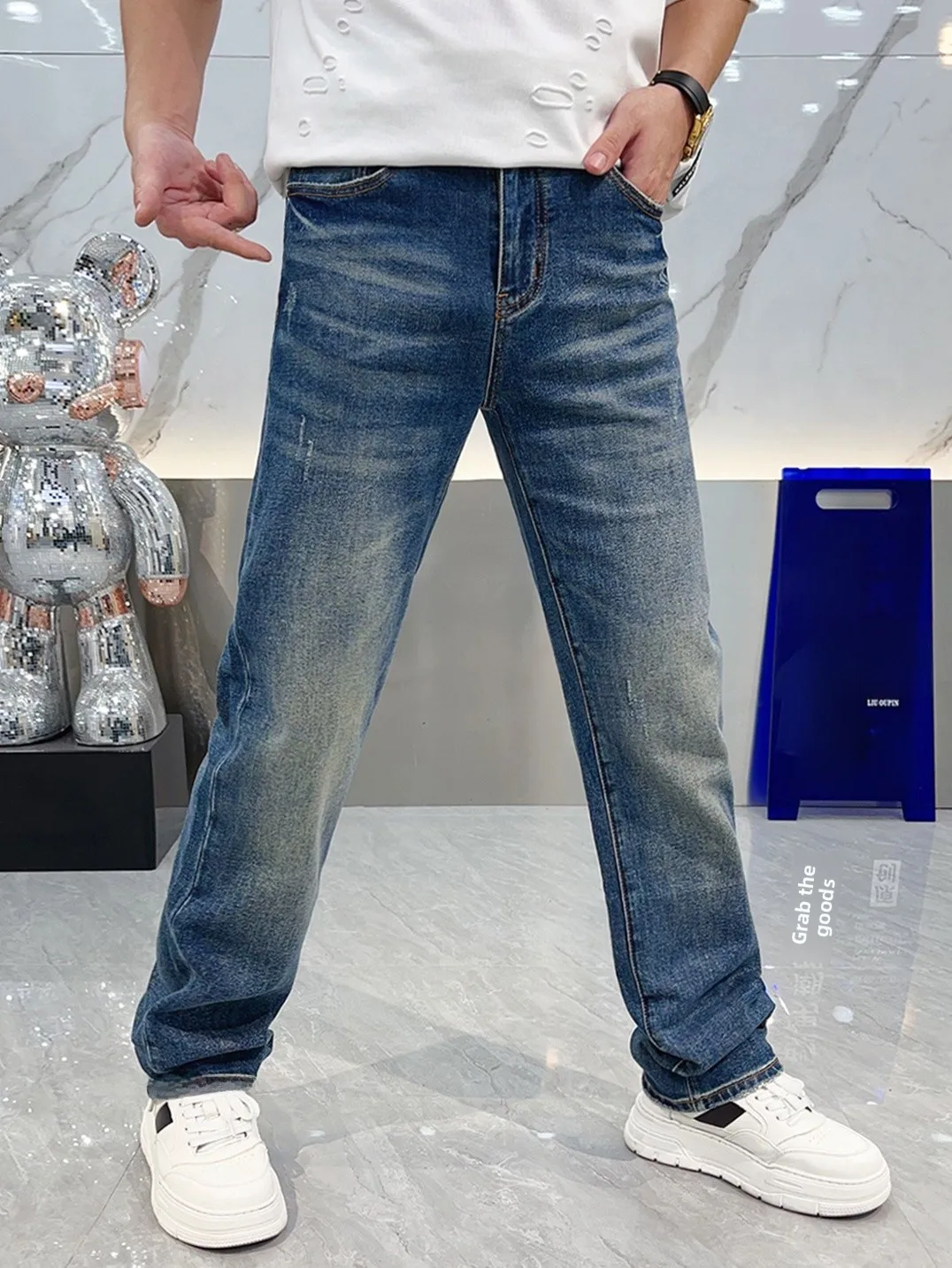 

Мужские джинсы прямого кроя, универсальные повседневные синие джинсовые брюки, осенняя новинка, удобные, дышащие, мягкие и прочные.