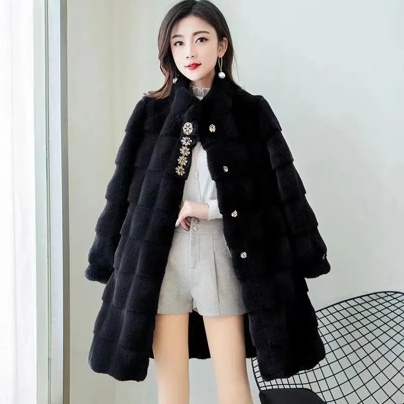 2022 Autumn Winter Women\'s Faux Fur Coat New Mid-length Imitation Mink Coat Large Size Loose Soft Comfortable Fur Jacket 3XL