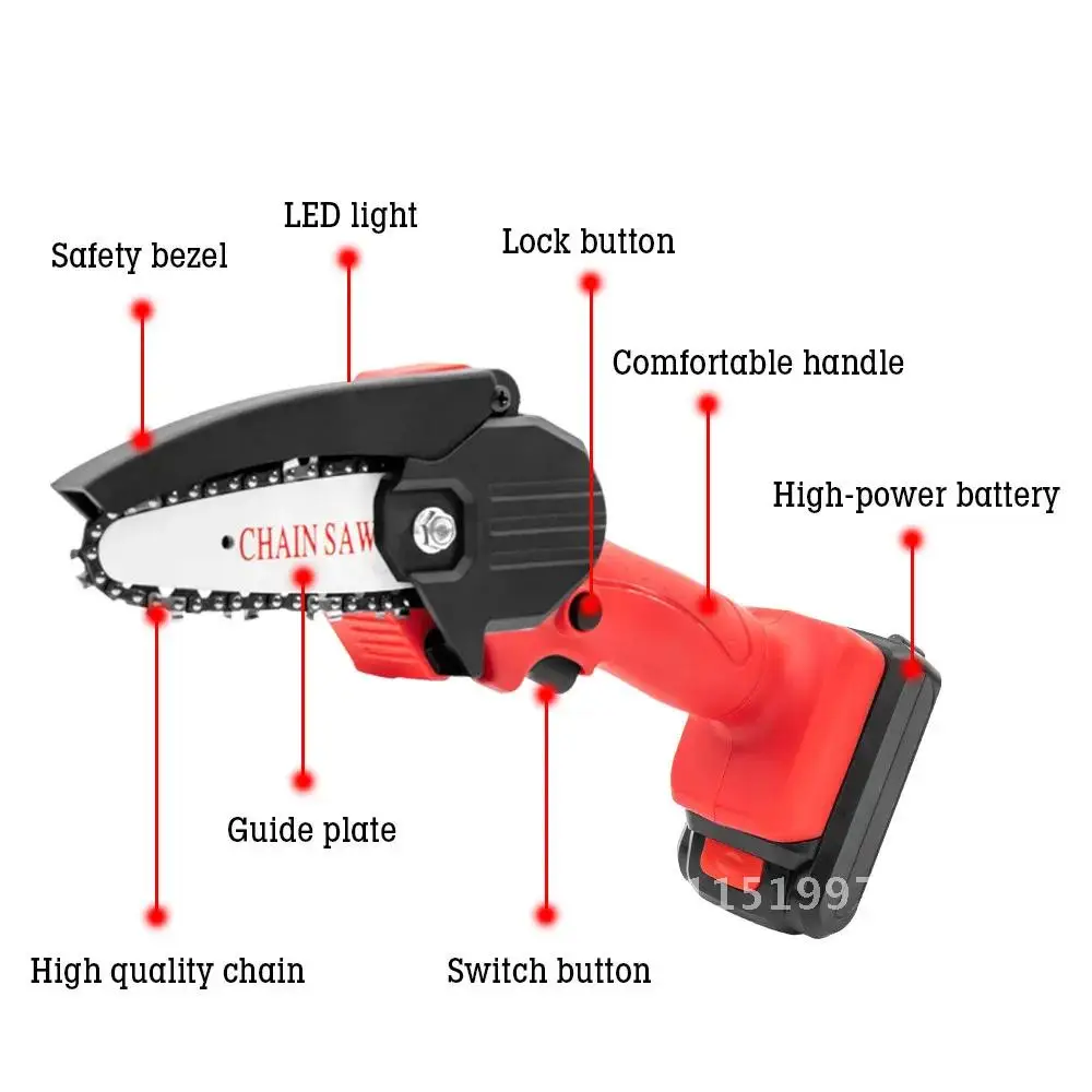 Electric Chainsaw Rechargeable Cordless Mini Woodworking Saw One-Handed Garden Logging Lithium Electric Chainsaw