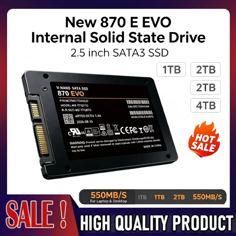 870 EVO Internal Solid State Drive 2.5 Inch  SATA3 SSD 1TB 2TB 4TB Hard Disk Solid State Drive for Laptop Desktop