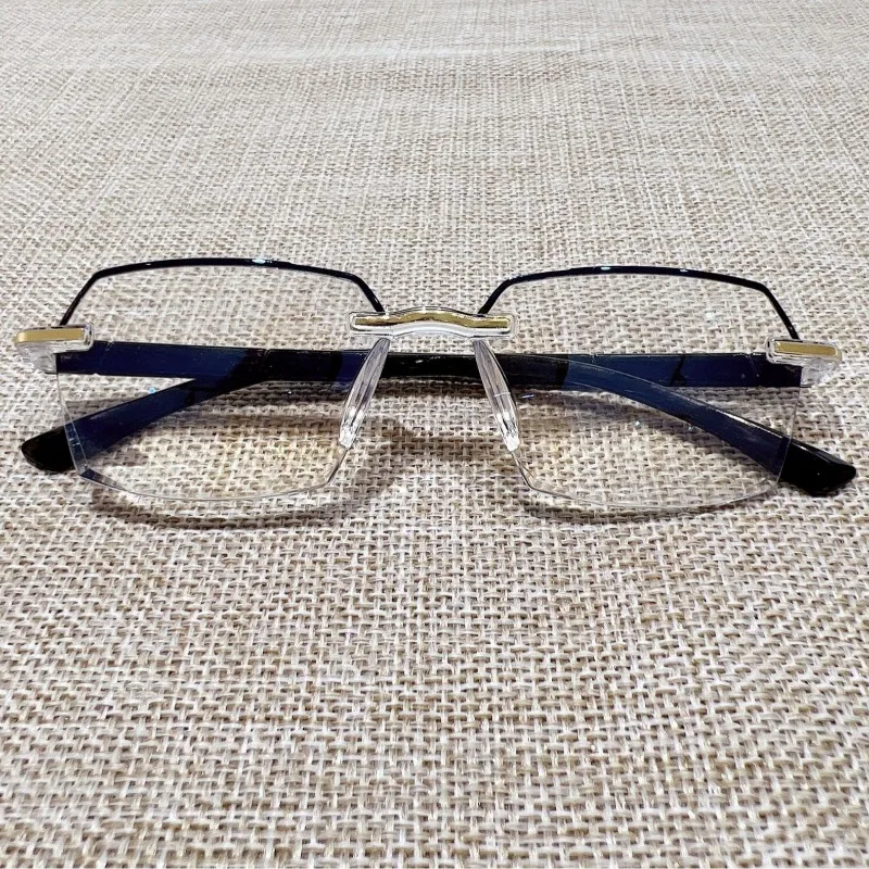 Fashion Rimless Bifocal Reading Glasses Men Women Near and Far Anti-blue Light Eyesglasses Vintage Prescription Eyewear