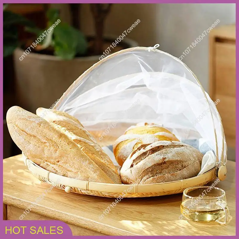 

6X Hand-Woven Food Tent Basket Tray Fruit Vegetable Bread Storage Basket Simple Atmosphere Outdoor Picnic Mesh Net Cover-A98U
