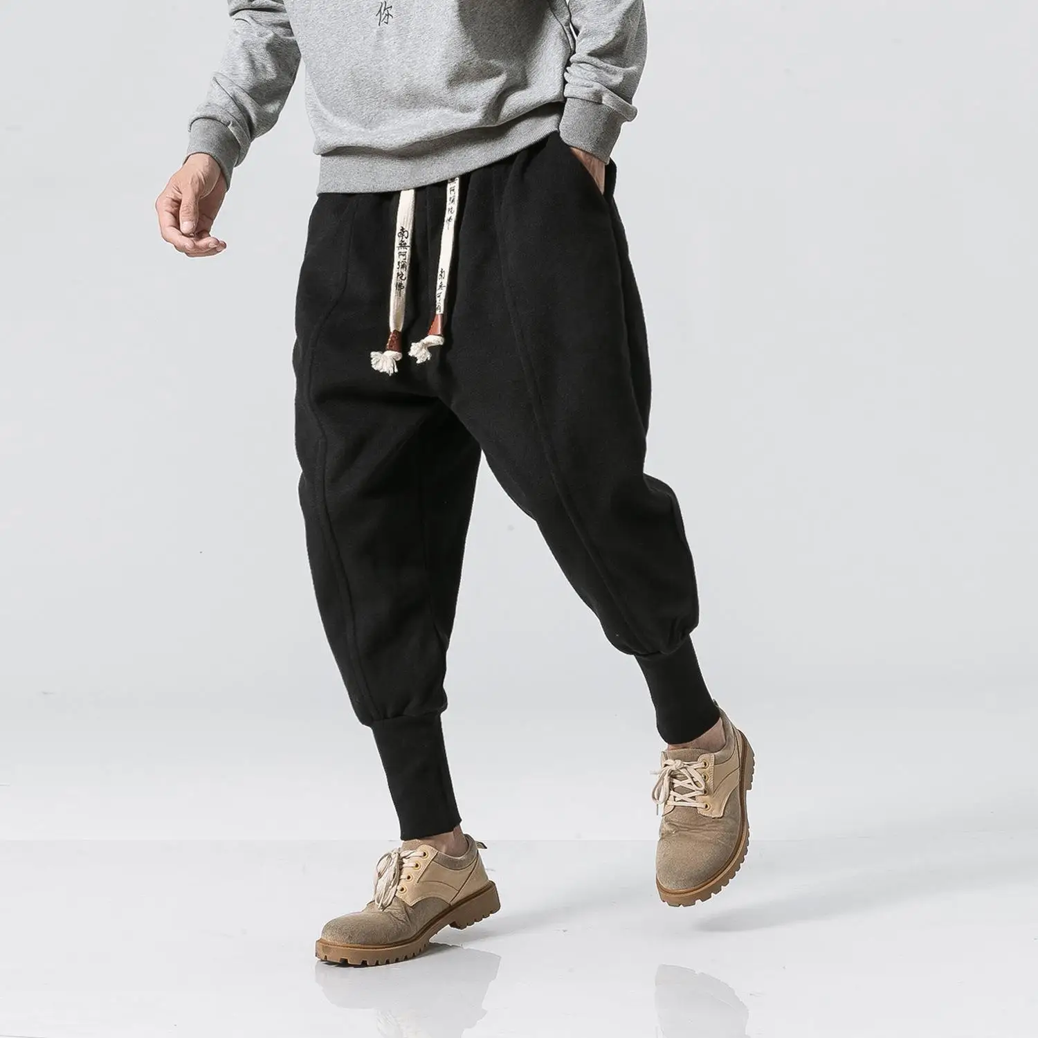 

Men's Double-Sided Thi Fabric Pants Small Footed Loose Fit Korean Sle Cotton Blend Casual Trousers with kets