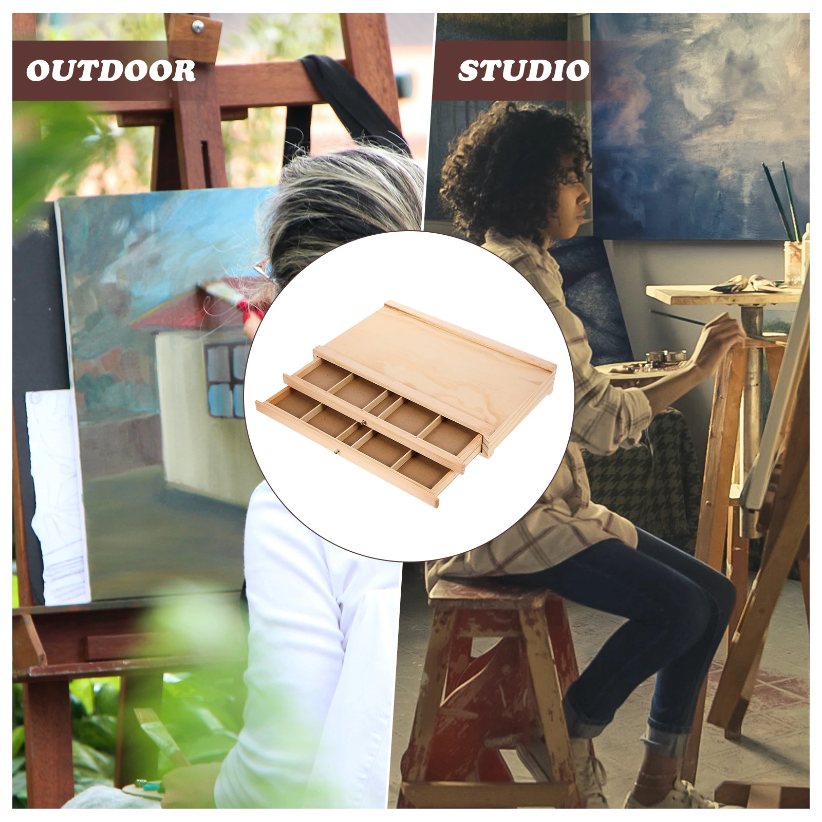 

Wooden Pen Storage Drawer Brush Holder Desk Organizer For Artists Painters Students Paintbrush Pencil Holder Durable Smooth
