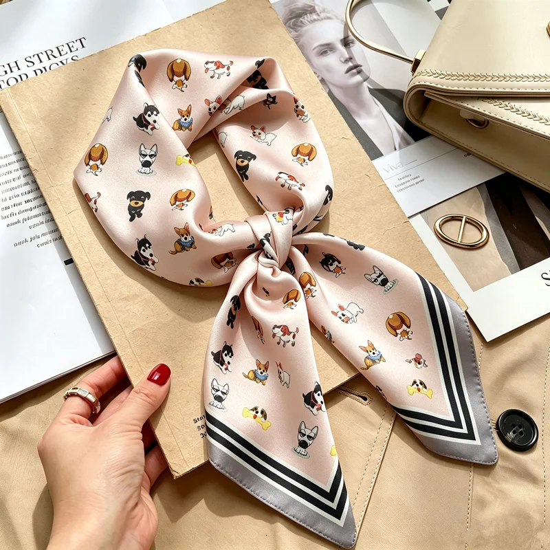 Silk Square Scarf Women Luxury Chain Print Kerchief Soft Satin Hairband Hands Bag Ribbon Foulard Hijab Neckerchief Headband
