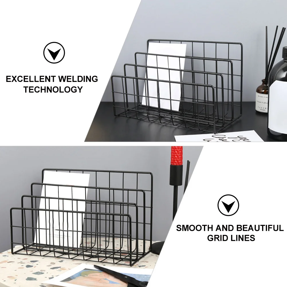 

Mail Manager 3 Slots Metal Storage Organizer for Desk Black Compact Desktop Use file rack book holder magazine organizer