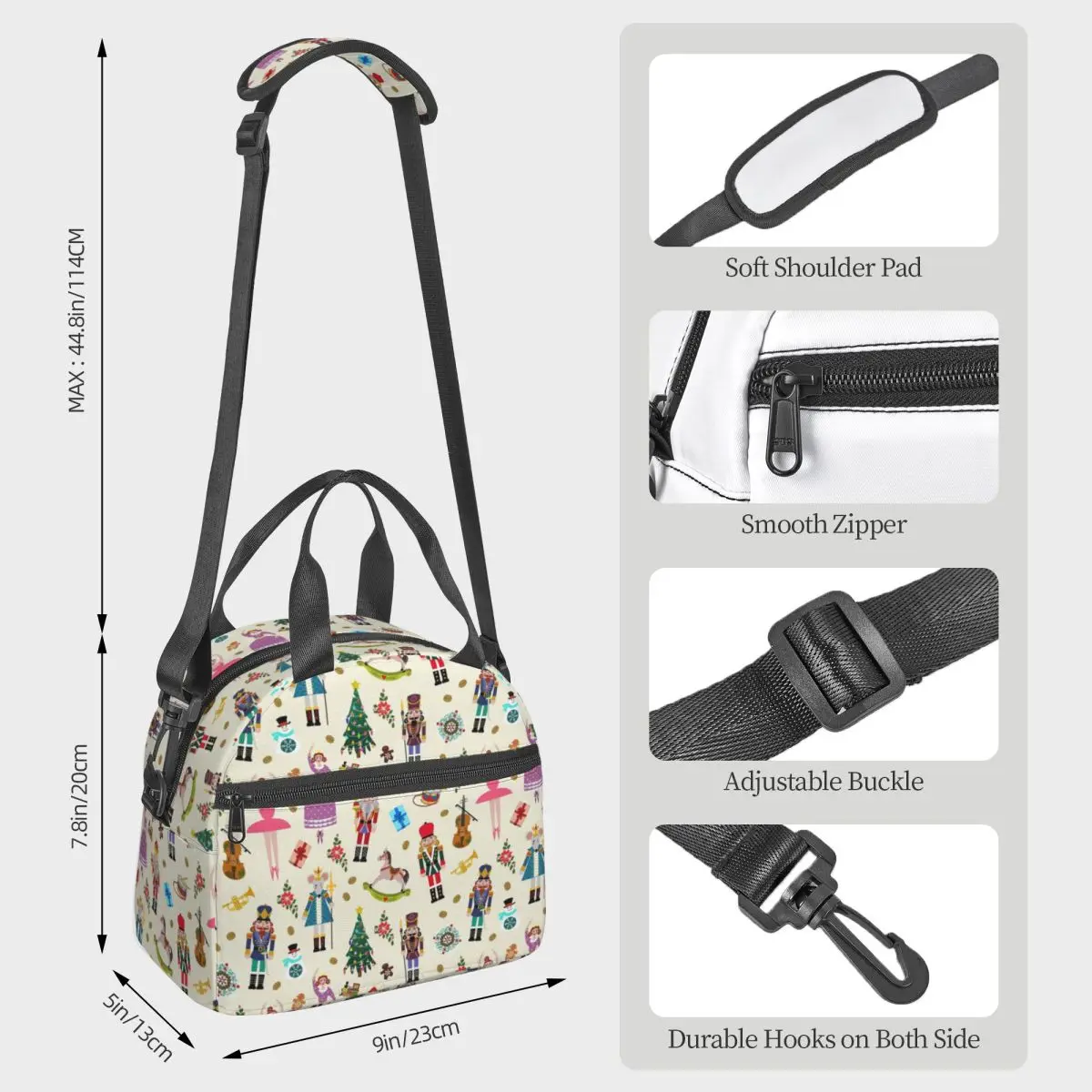 Christmas Nutcrackers Stars Ballerina Violin Lunch Bags Insulated Bento Box Lunch Tote Picnic Bags Thermal Bag for Woman Work