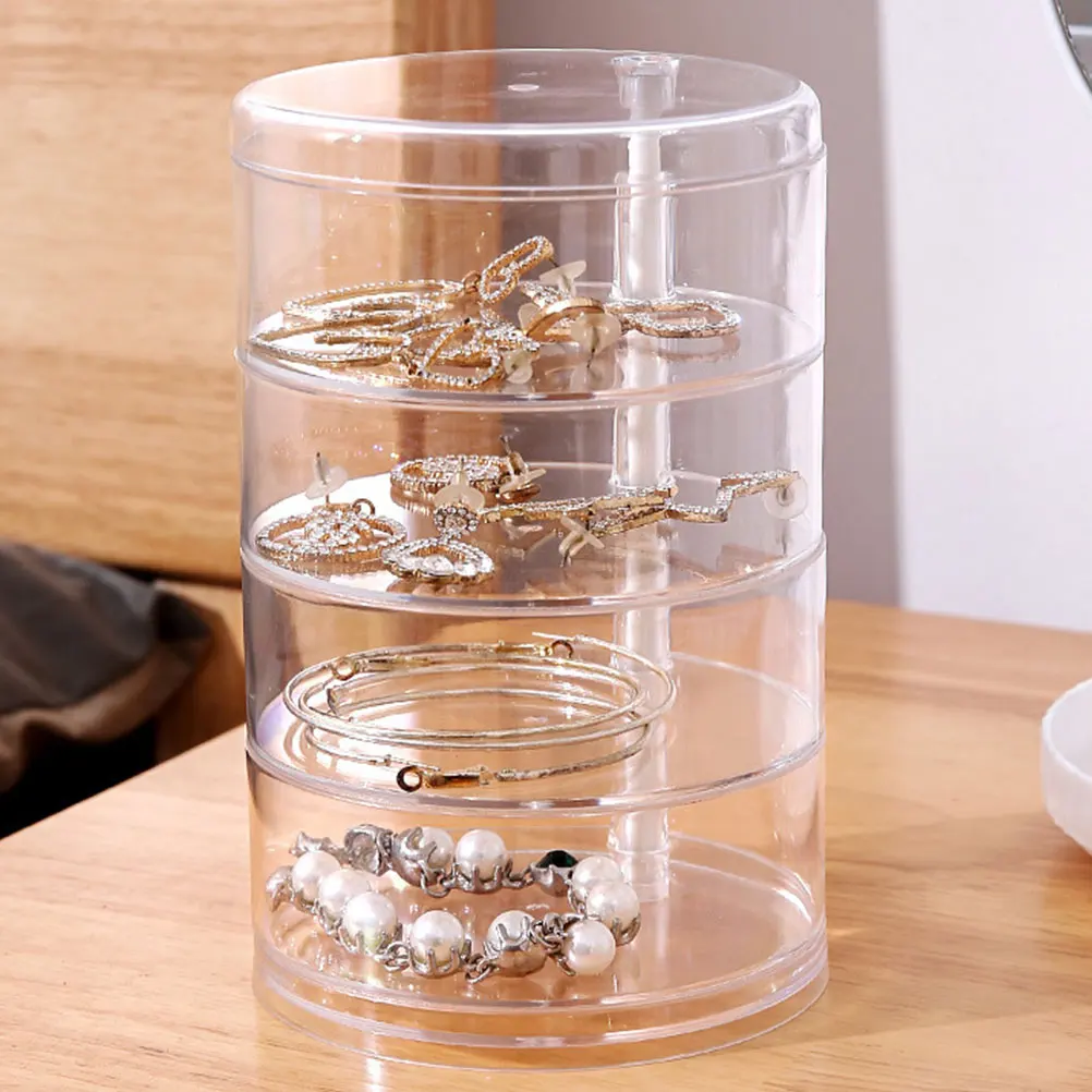 

2Pcs Multi layer Rotating Storage Box Transparent Makeup Jewelry ganizer 4 Layers Space saving Desk Material Kitchen