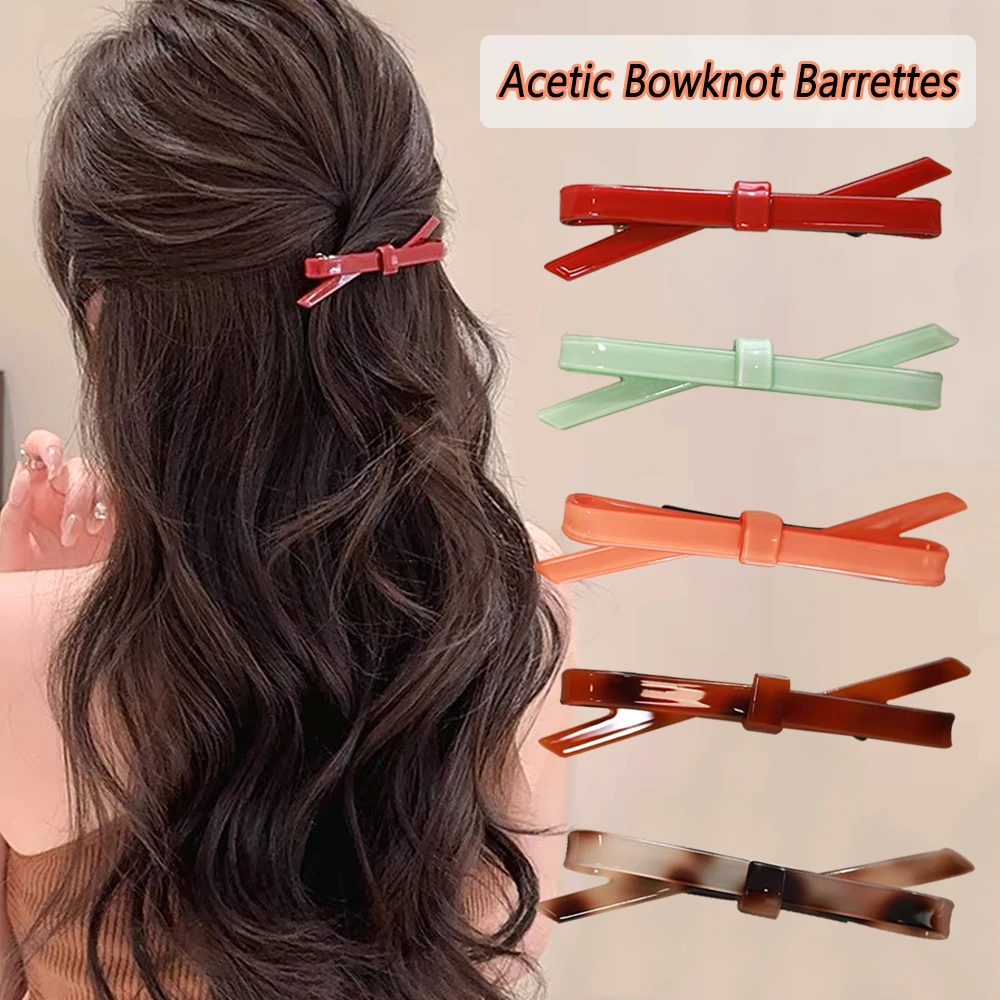 French Styles Acetate Bow Shaped Hair Barrettes Women Girls Non Slip Spring Hair Clips For Ponytail Strong Holder Hairpins