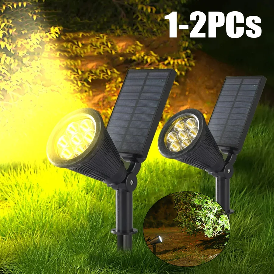 ZILVIX 1-2 PCS 9 LED Solar Outdoor IP65 Ground Plug Light Spotlight Adjustable Brightness Backyard Driveway Patio Lawn Decor