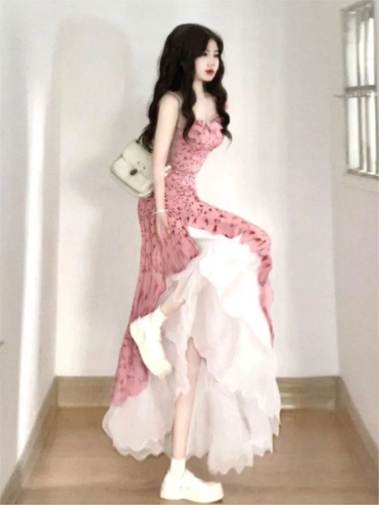 

A new and beautiful ruffled slit halter dress