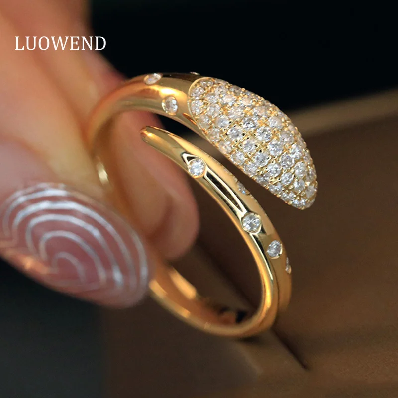 

LUOWEND 100% 18K Yellow Gold Rings Fashion INS Style 0.40carat Real Natural Diamond Engagement Ring for Women Fine Jewelry