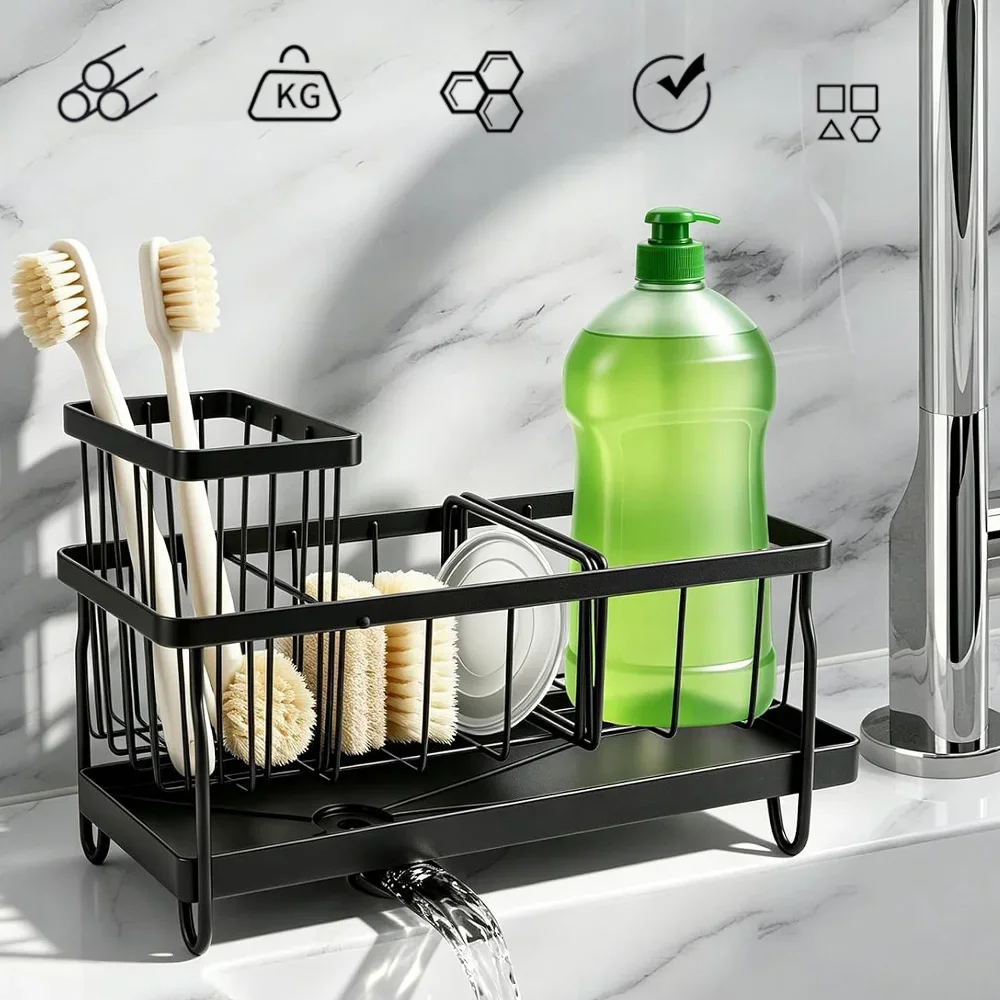 Portaspugna da cucina con supporto per spazzole, organizer da lavello per piano di lavoro, ideale per spugne, sapone e prodotti per la pulizia.