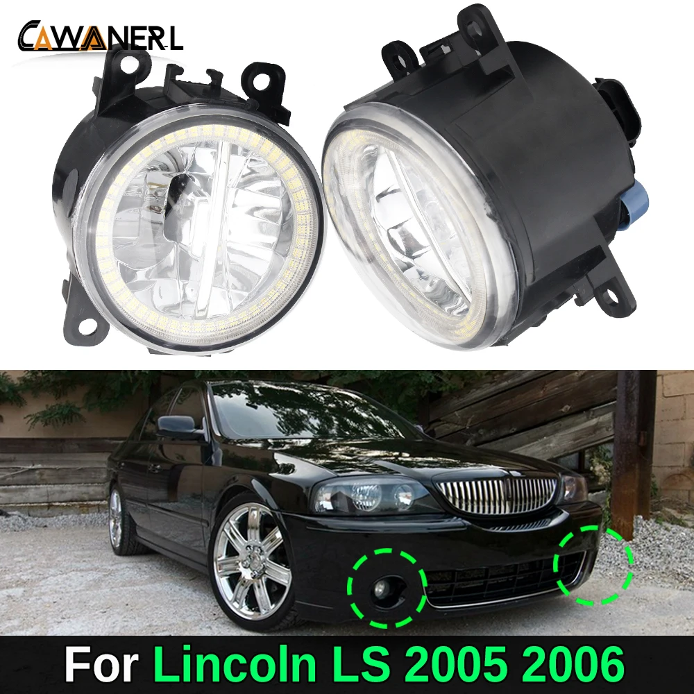 2 Pieces 30W Car H11 LED Fog Light Assembly with Angel Eye Daylight DRL Function For Lincoln LS 2005 2006