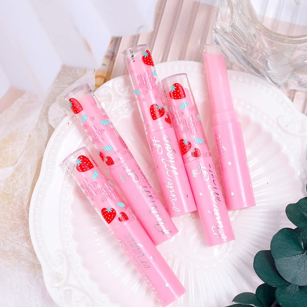 Lápices labiales rosas naturales, cambio de Color con la temperatura, bálsamo labial de fresa, hidratación duradera, antisecado, Reduce las líneas de los labios, brillo de labios