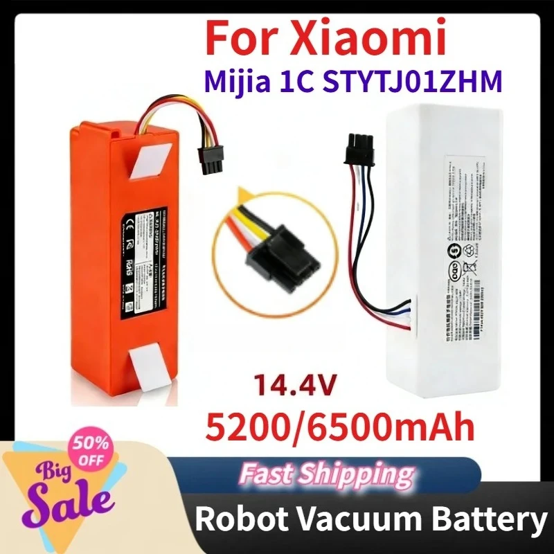 14.4V 5200/6500mAh P1904-4S1P-MM Li Ion Robot Vacuum Battery for Xiaomi Mijia 1C STYTJ01ZHM Mop Cleaner Accessories Parts
