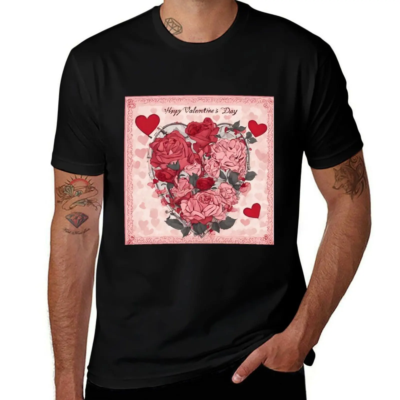 

Happy Valentine's Day Heart of Roses T-Shirt cotton graphic tees Short sleeve tee anime tshirt graphic shirts t shirt for men