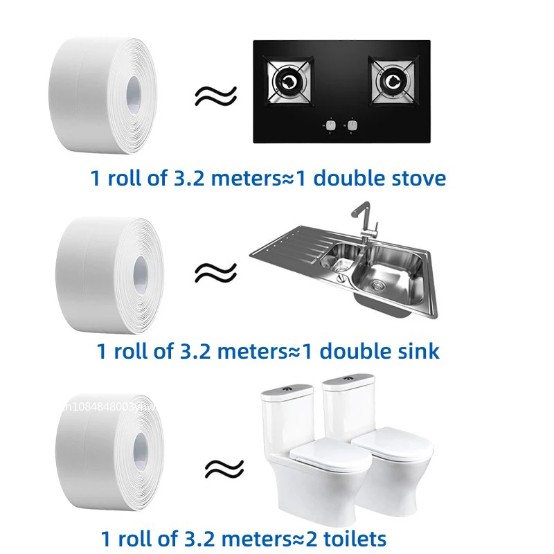 1 Roll PVC Waterproof  Self-adhesive Sealing Tape Oil-Proof Kitchen Sink Edge Caulk Tape Bathroom Toilet Corner Wall Stickers