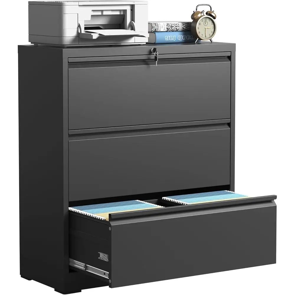 

Широкий металлический шкаф для документов с замком, черный, для домашнего офиса, коммерческий стальной шкаф для хранения