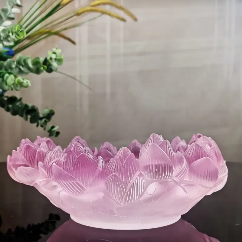Handmade Crystal Fruit Bowl Lotus Shape Decorative Serving Dish for Home Table Centerpiece Elegant Glass Snack Plate Ornament