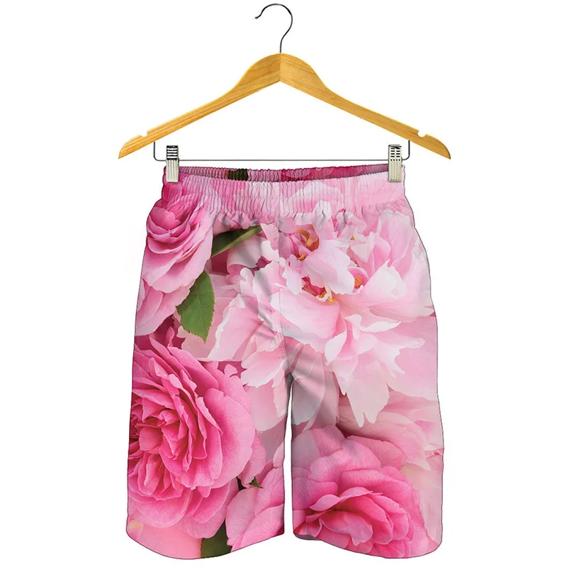 

Vintage Pink Peony Floral Beach Shorts Men 3D Printed Plants Street Short Pants Surf Board Shorts Summer Quick Dry Swim Trunks