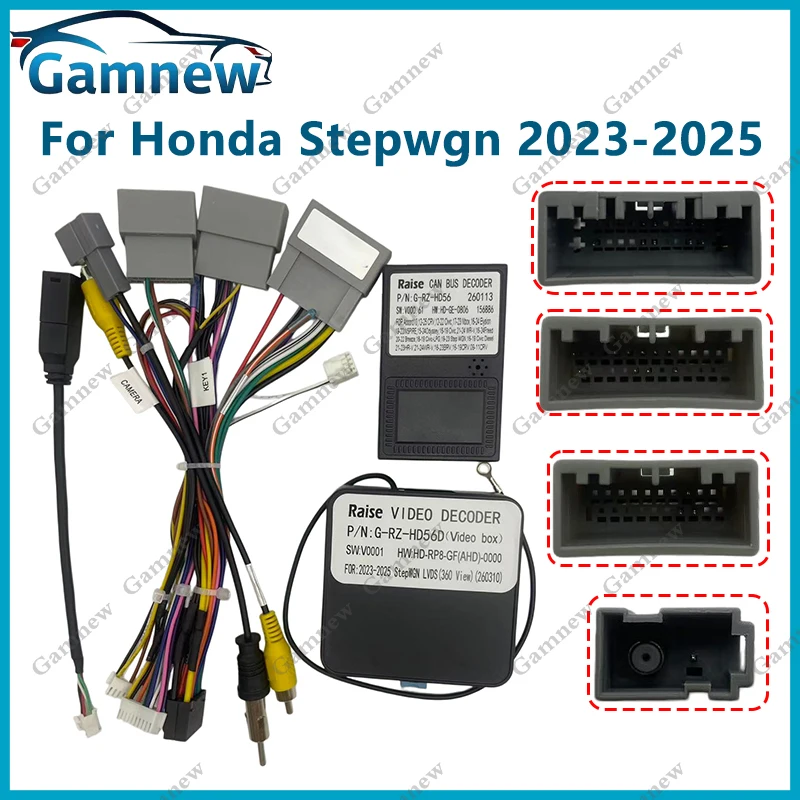 Car Radio Cable 16-pin Power wire harness Connector CAN Bus Adapter For Honda Stepwgn 2023-2025 Support 360 Camera