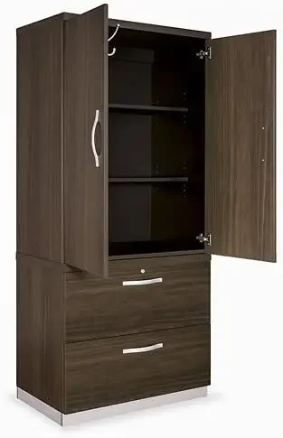 Metropolitan Wardrobe Cabinet with Two Drawer Lateral File Black Laminate/Silver Laminate Base/Silver Hardw