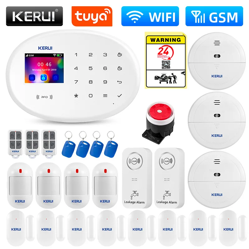 KERUI W202 Alarm System Kit WIFI GSM Home Appliance Security Protection Tuya Smart APP Support Alexa with Motion Sensor Detector