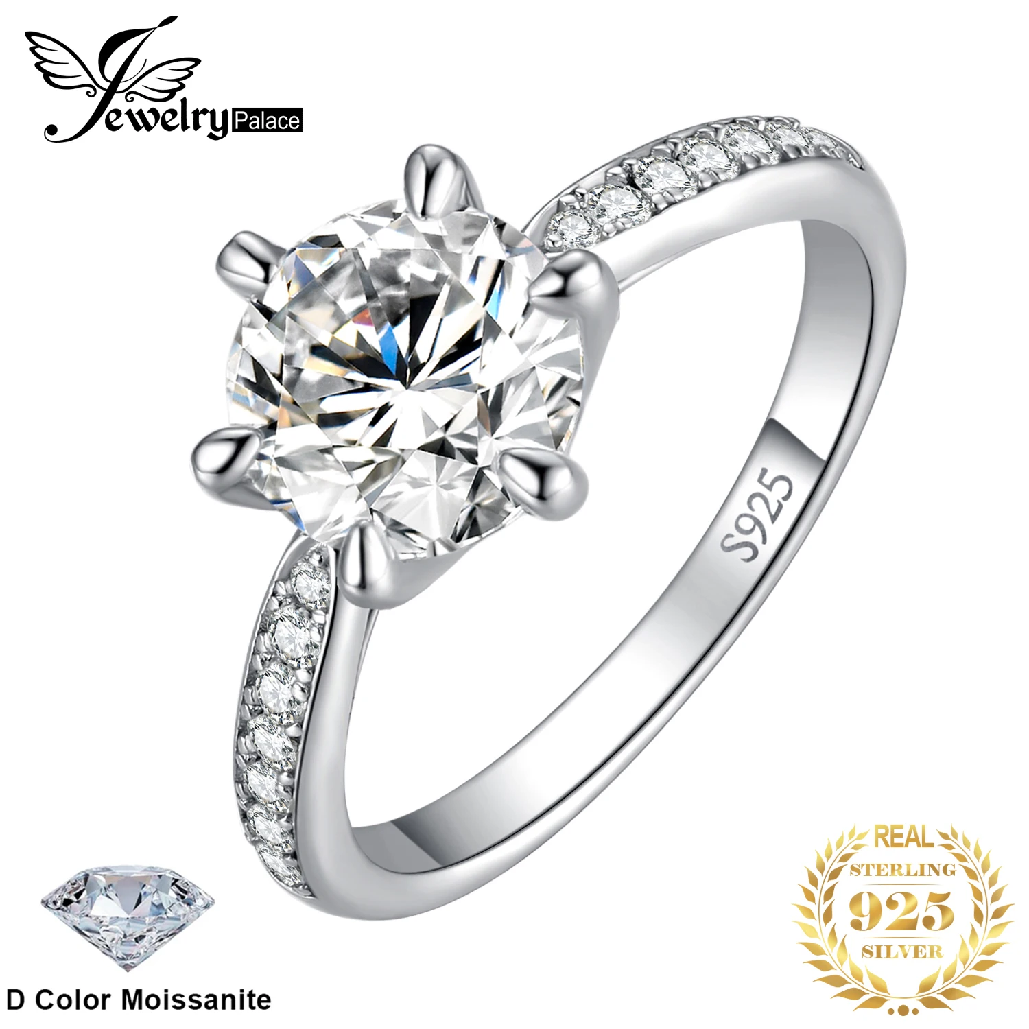 JewelryPalace Moissanite D Color 0.5ct 1ct 1.5ct 2ct 3ct Anillo de compromiso de boda de plata esterlina redondo S925 para mujer
