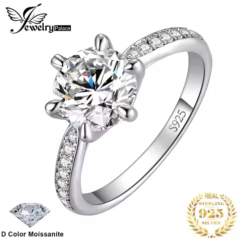 JewelryPalace Moissanite D Color 0.5ct 1ct 1.5ct 2ct 3ct Round S925 Sterling Silver Wedding Engagement Ring for Women