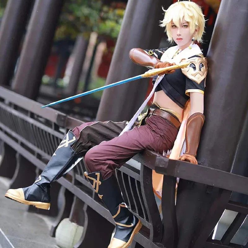 Game Genshin Impact Traveler Aether Cosplay Costume Anime Kong Figure Party Halloween Outfit Wig Dress Full Sets Women Uniforma;