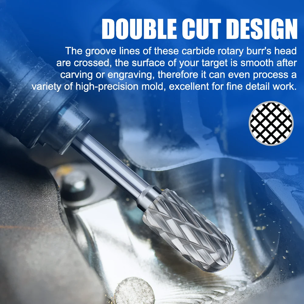 HAMPTON 10 Stück Double Cut Rotary Grate 3 x 6 mm Hartmetall-Rotationsfeile Fräser für Dremel-Rotationswerkzeuge – Detail 3