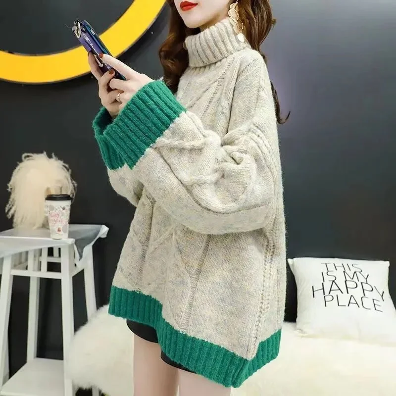 2023 Autumn/Winter New Fashion Loose Simple Commuting High Neck Sweater Women Loose Outerwear Slouchy Versatile Knitted Top
