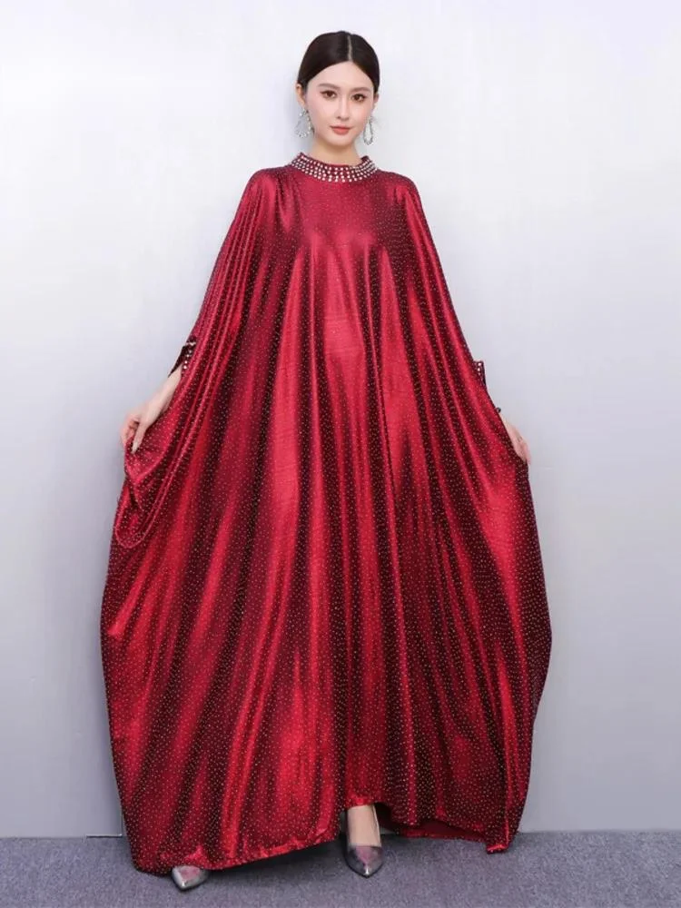 2026 Spring New Women's Dress Satin Beaded Gown Loose Size Elegant Long Dresses Slimming Fas CA9B