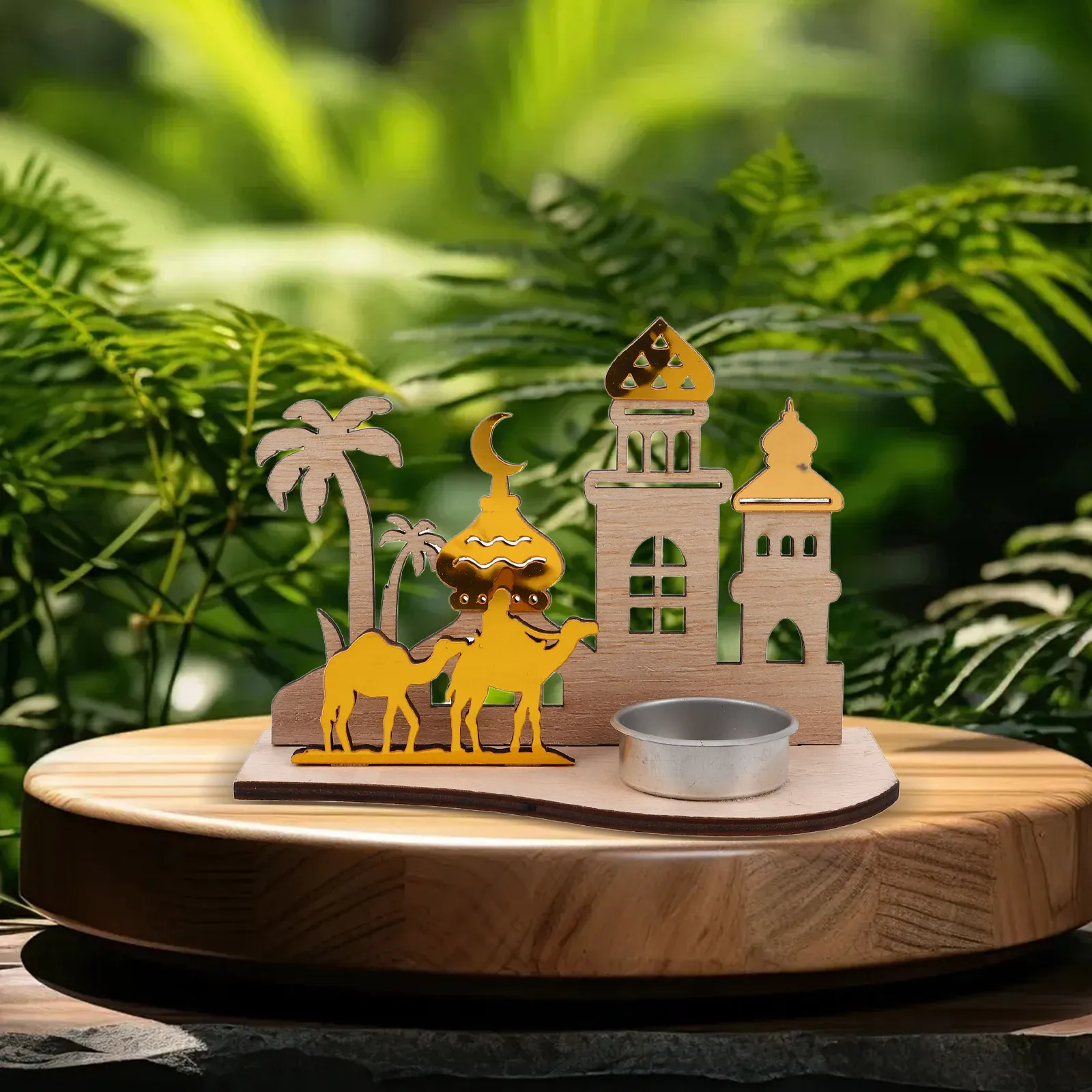 

Wooden Ramadan Holders Castle Design Eid Mubarak Decorative Home Centerpiece Crafted Religious Ornament Cozy Atmosphere
