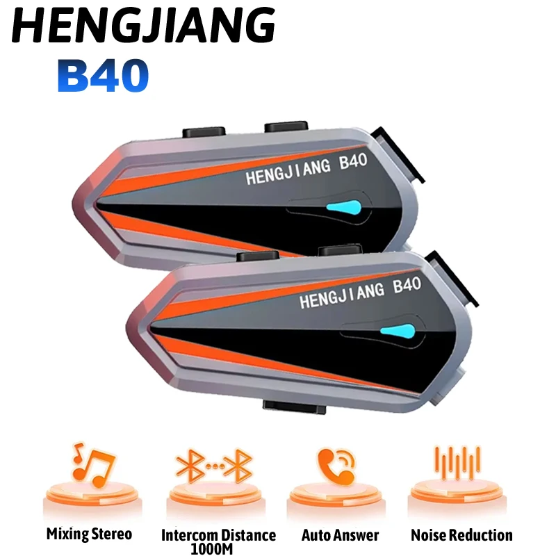 

HENG JIANG B40 Motorcycle Helmet Bluetooth Headset Intercom 1000M Mixing Stereo IPX6 Waterproof 1600mAh V5.3 MP3 Player Type-C
