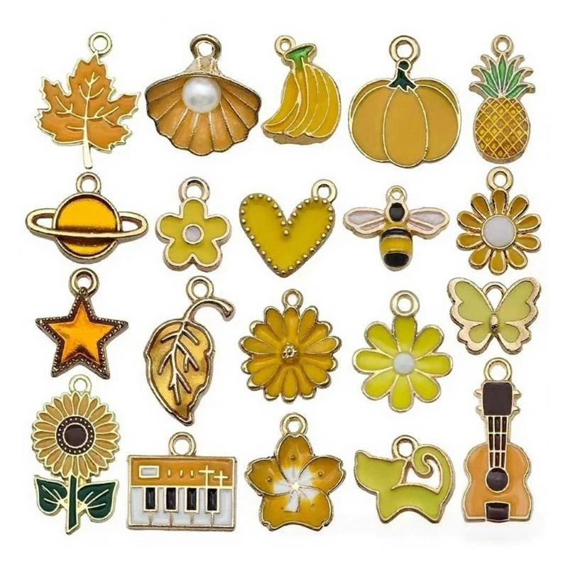 98km Pack Of 20 Assorted Enamel Floral Charms Set For Handmade Bracelets Necklaces Keychains Crafting Supplies