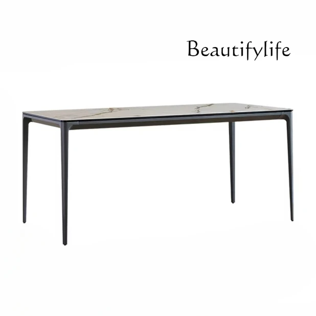 Nordic Modern Italian Minimalist Stone Plate Glass Kitchen Island Metal Iron Art Dining Table and Chair Dining Table