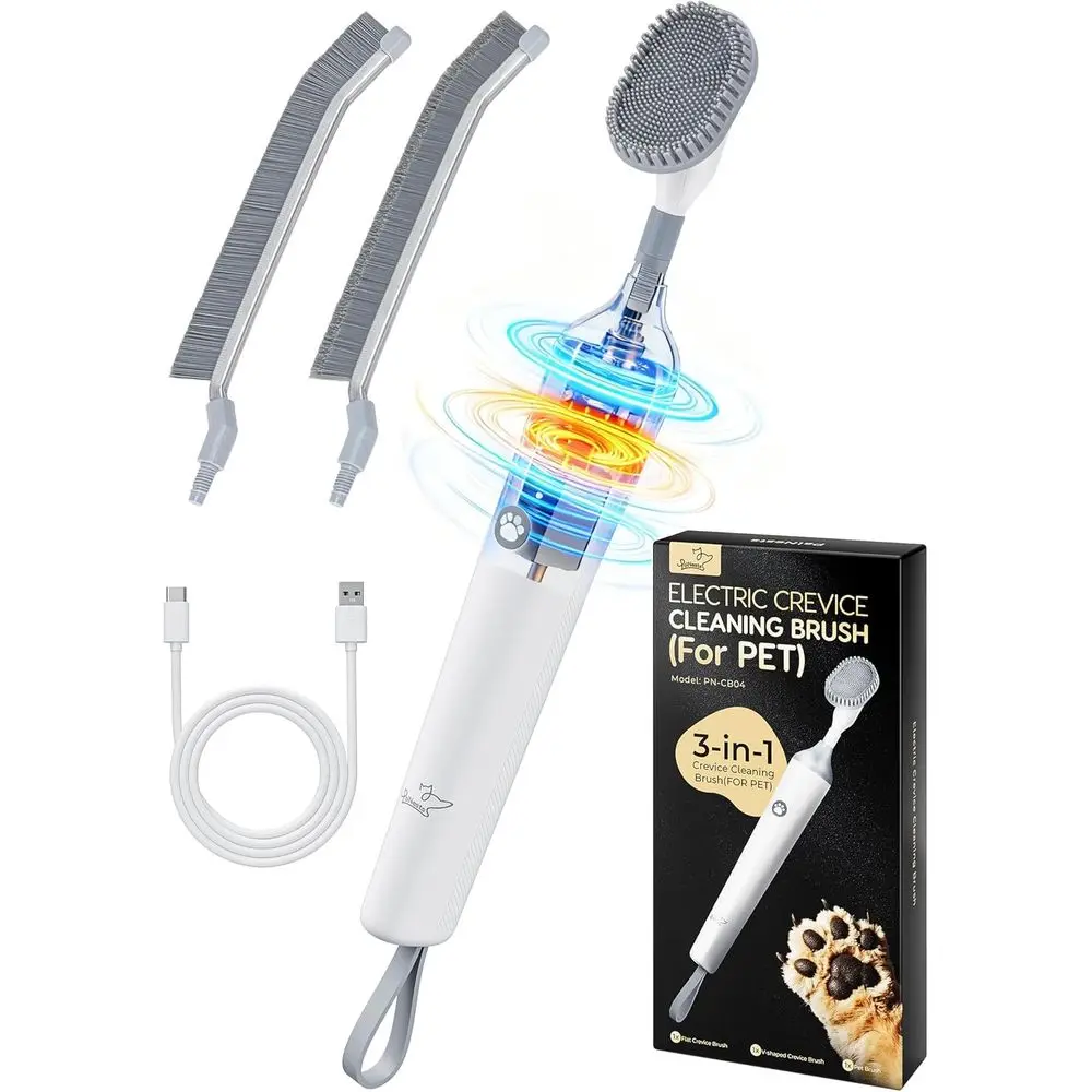 

Reciprocating Deep-Clean Brush - Hard, V-Shaped & Soft Silicone for All Surfaces, 3-Speed with LED Light for Grout, Glass, Kitch