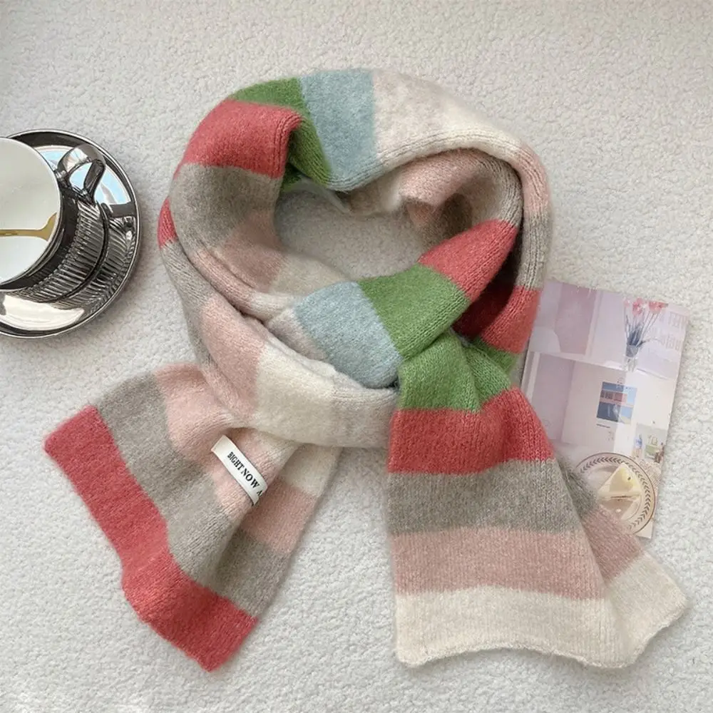 Warm Wrap Rainbow Stripes Scarf Letter Embroidery Bandana Pashmina Korean Style Scarf Luxury Brand Sweater Tops