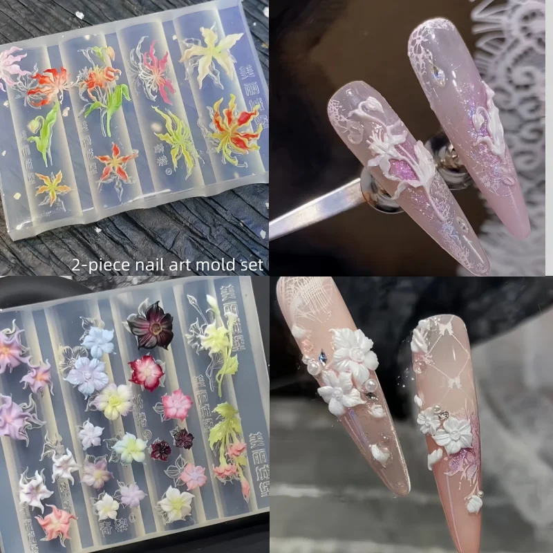 2-Piece Nail Art Mold Set, Elegant Style of Jialan Lily Mandala, Three-Dimensional Flower Transparent Nail Art Mold