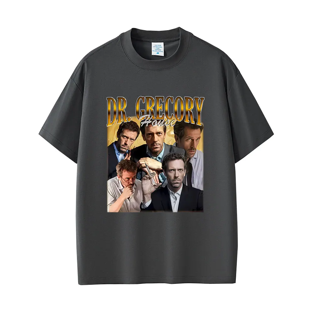 Dr. Gregory House MD Lustiges Grafik-T-Shirt für Männer und Frauen, Lässiges Vintage-T-Shirt, 100% Reine Baumwolle, Übergroßes Kurzarm-T-Shirt – Detail 3